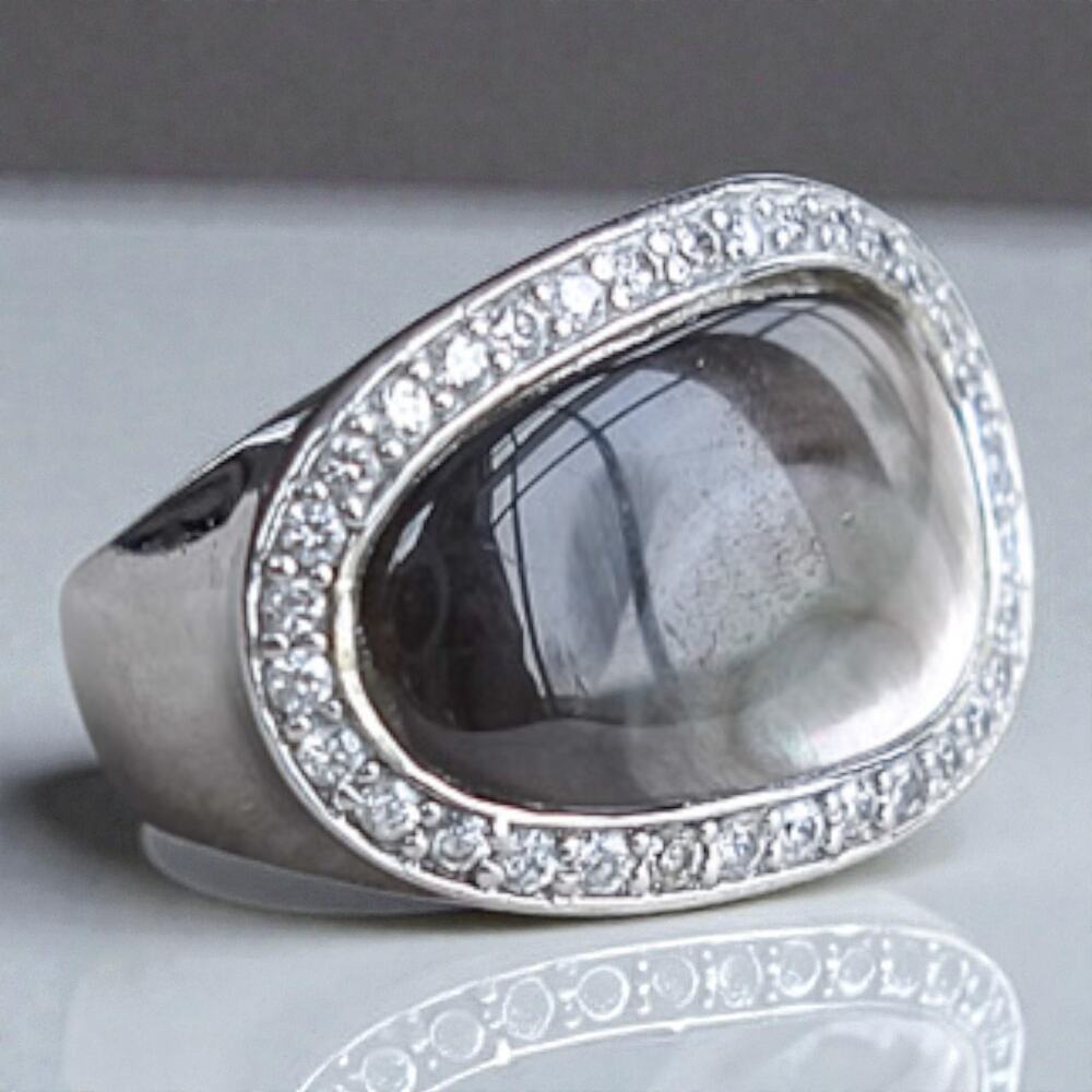 Vintage 925 Sterling Silver Abalone CZ Cocktail Ring Size 7